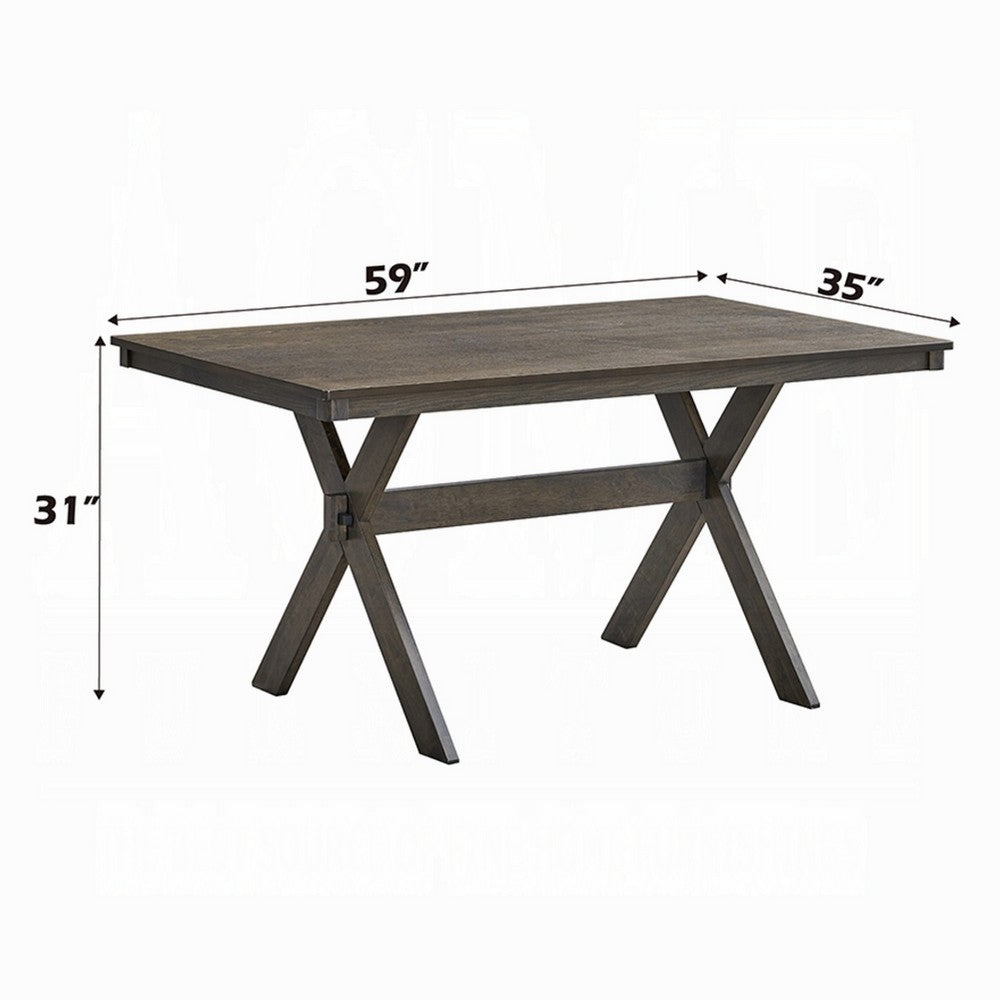 Meya Dining Table, 59 Inch Rectangular Top, Farmhouse Frame, Gray Wood - BM348547