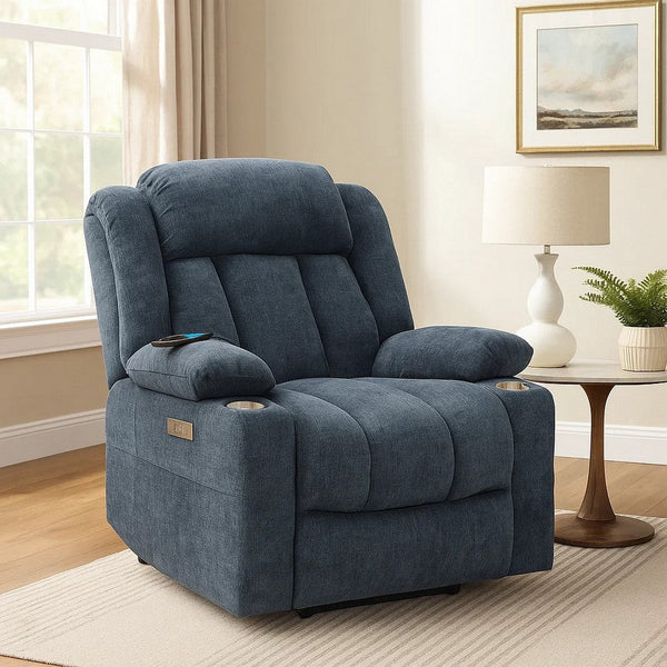 Mario Power Lift Recliner Chair with Heating and Massage, Blue Chenille - BM348548