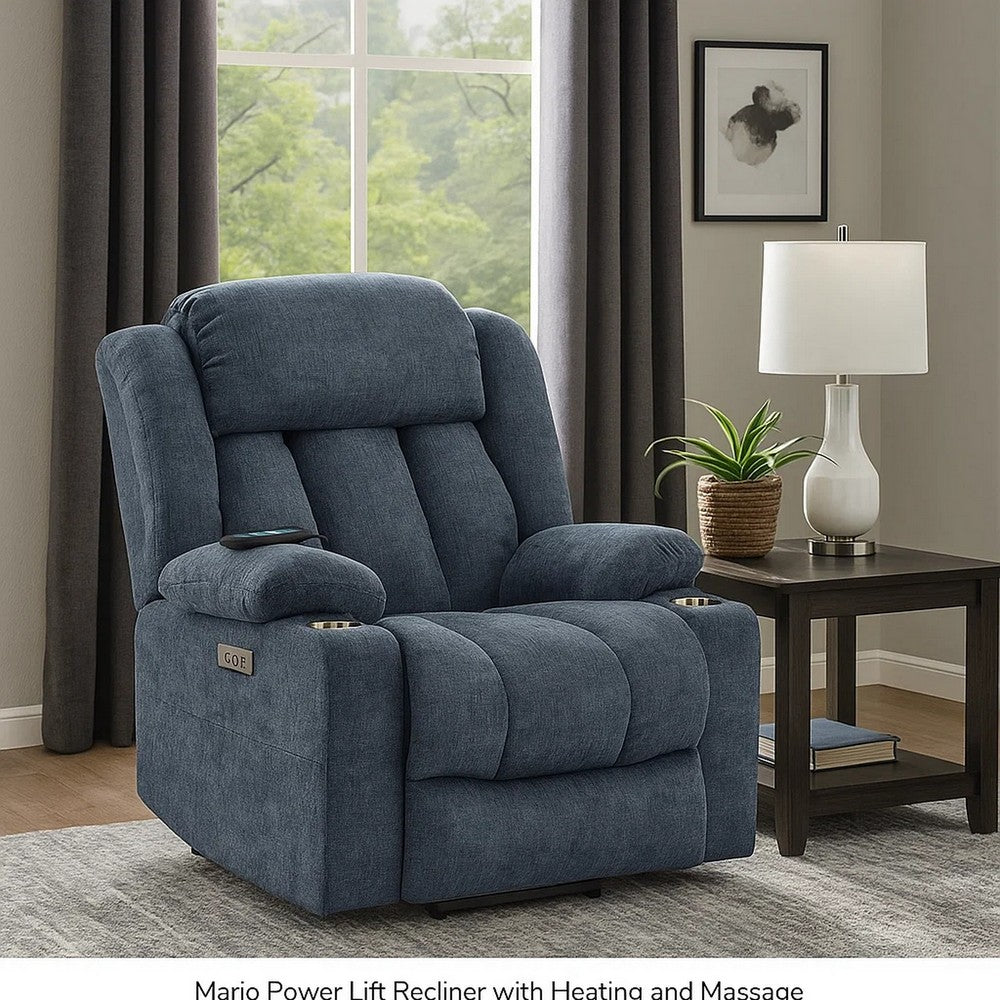 Mario Power Lift Recliner Chair with Heating and Massage, Blue Chenille - BM348548