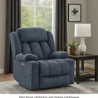 Mario Power Lift Recliner Chair with Heating and Massage, Blue Chenille - BM348548