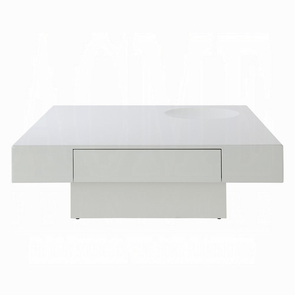 Keya Coffee Table, 43 Inch Square Plinth Top, High Gloss White Finish - BM348549