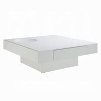 Keya Coffee Table, 43 Inch Square Plinth Top, High Gloss White Finish - BM348549