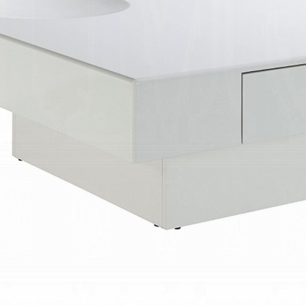 Keya Coffee Table, 43 Inch Square Plinth Top, High Gloss White Finish - BM348549