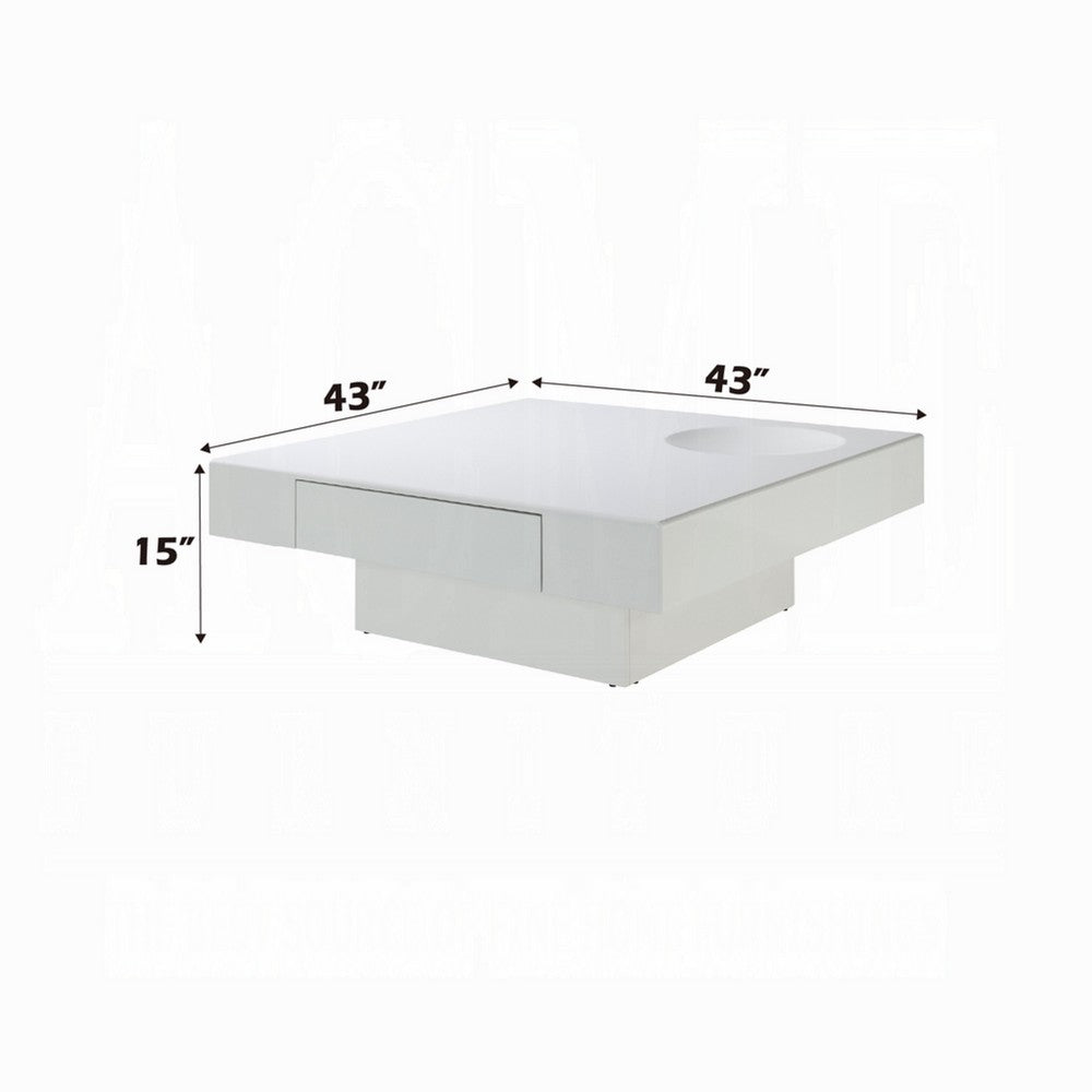 Keya Coffee Table, 43 Inch Square Plinth Top, High Gloss White Finish - BM348549