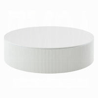 Del Modern Coffee Table, 47 Inch Round Top, Glossy White Ribbed Base - BM348550