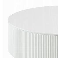 Del Modern Coffee Table, 47 Inch Round Top, Glossy White Ribbed Base - BM348550