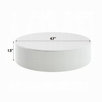 Del Modern Coffee Table, 47 Inch Round Top, Glossy White Ribbed Base - BM348550