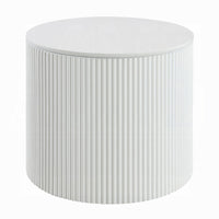 Del Modern Side End Table, 22 Inch Round Top, Glossy White Ribbed Base - BM348551