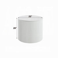 Del Modern Side End Table, 22 Inch Round Top, Glossy White Ribbed Base - BM348551