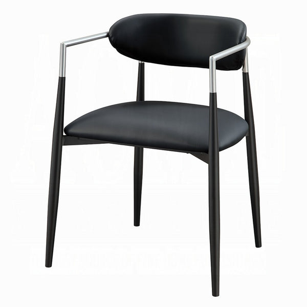 Vonn Dining Armchair Set of 2, Faux Leather Seat, Curved Back, Black Metal - BM348552
