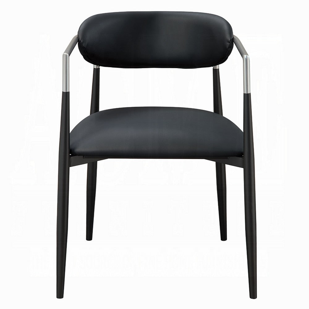 Vonn Dining Armchair Set of 2, Faux Leather Seat, Curved Back, Black Metal - BM348552