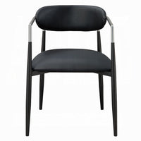 Vonn Dining Armchair Set of 2, Faux Leather Seat, Curved Back, Black Metal - BM348552