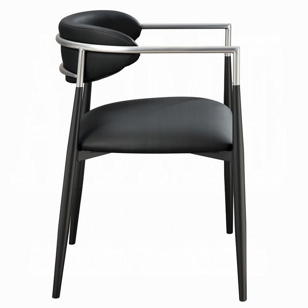 Vonn Dining Armchair Set of 2, Faux Leather Seat, Curved Back, Black Metal - BM348552