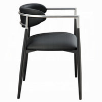 Vonn Dining Armchair Set of 2, Faux Leather Seat, Curved Back, Black Metal - BM348552