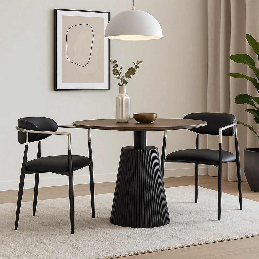 Vonn Dining Armchair Set of 2, Faux Leather Seat, Curved Back, Black Metal - BM348552