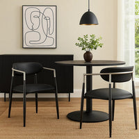 Vonn Dining Armchair Set of 2, Faux Leather Seat, Curved Back, Black Metal - BM348552