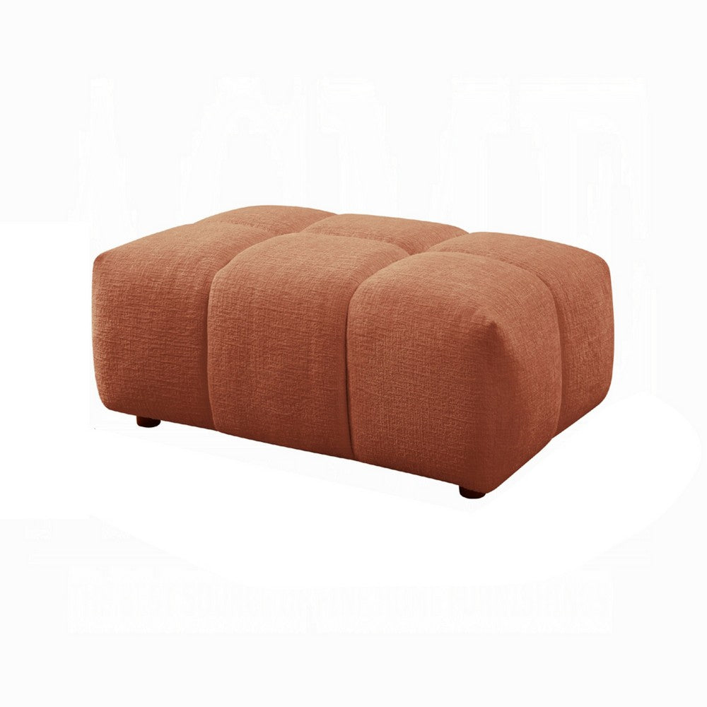 Leya Modular Ottoman, Tufted Coral Red Linen, 43 Inch Rectangular Seat - BM348555