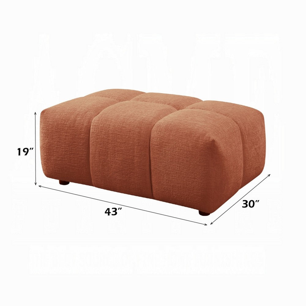 Leya Modular Ottoman, Tufted Coral Red Linen, 43 Inch Rectangular Seat - BM348555