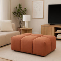 Leya Modular Ottoman, Tufted Coral Red Linen, 43 Inch Rectangular Seat - BM348555