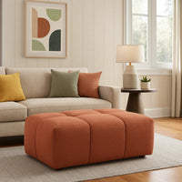 Leya Modular Ottoman, Tufted Coral Red Linen, 43 Inch Rectangular Seat - BM348555