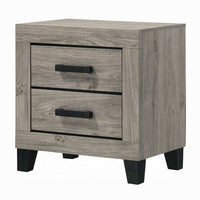 Rachy Nightstand, 2 Drawers with Black Metal Handles, Farmhouse Light Gray - BM348556