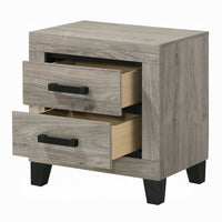 Rachy Nightstand, 2 Drawers with Black Metal Handles, Farmhouse Light Gray - BM348556