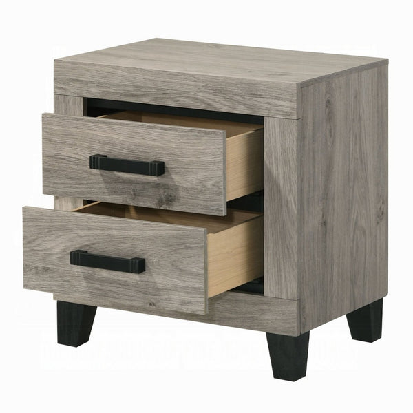 Rachy Nightstand, 2 Drawers with Black Metal Handles, Farmhouse Light Gray - BM348556