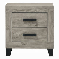 Rachy Nightstand, 2 Drawers with Black Metal Handles, Farmhouse Light Gray - BM348556