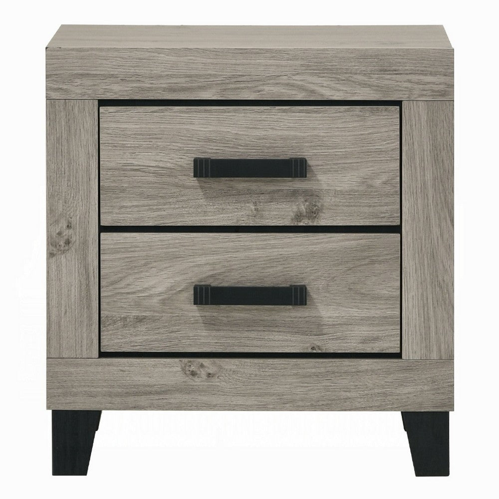 Rachy Nightstand, 2 Drawers with Black Metal Handles, Farmhouse Light Gray - BM348556
