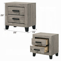 Rachy Nightstand, 2 Drawers with Black Metal Handles, Farmhouse Light Gray - BM348556