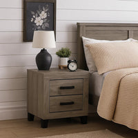Rachy Nightstand, 2 Drawers with Black Metal Handles, Farmhouse Light Gray - BM348556