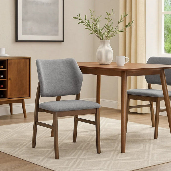 Nory Dining Side Chair Set of 2, Gray Linen Seat and Back, Walnut Brown - BM348558