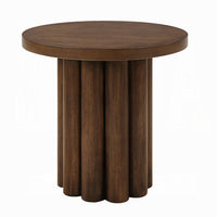 Sana Side End Table, 20 Inch Round Top, Rustic Fluted Base, Dark Brown - BM348559