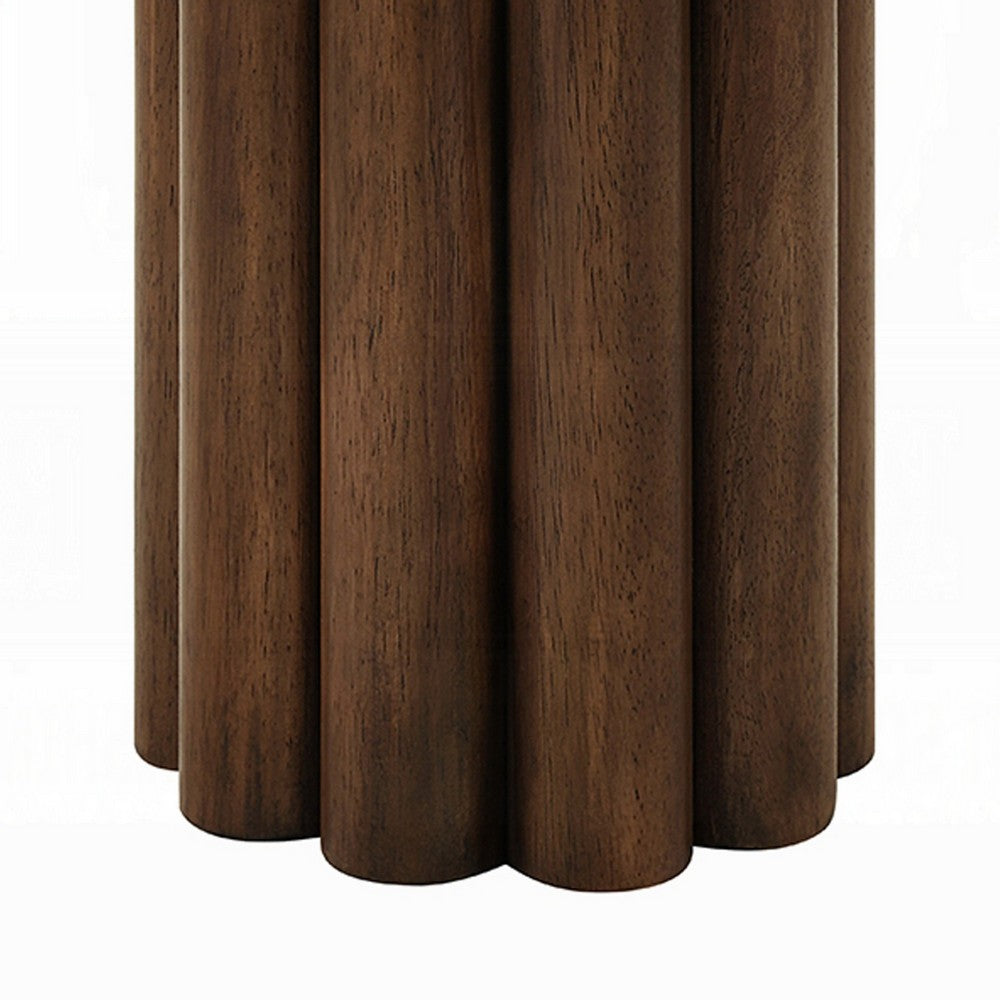 Sana Side End Table, 20 Inch Round Top, Rustic Fluted Base, Dark Brown - BM348559