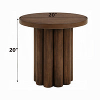 Sana Side End Table, 20 Inch Round Top, Rustic Fluted Base, Dark Brown - BM348559