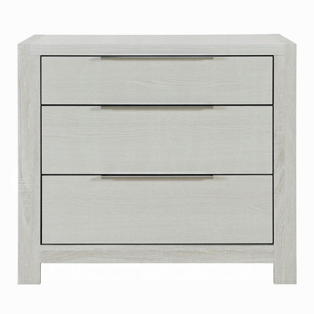 Geya Nightstand with 3 Drawers, Chrome Metal Handles, Light Gray - BM348560