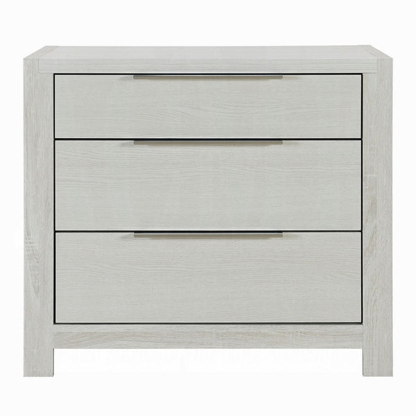 Geya Nightstand with 3 Drawers, Chrome Metal Handles, Light Gray - BM348560