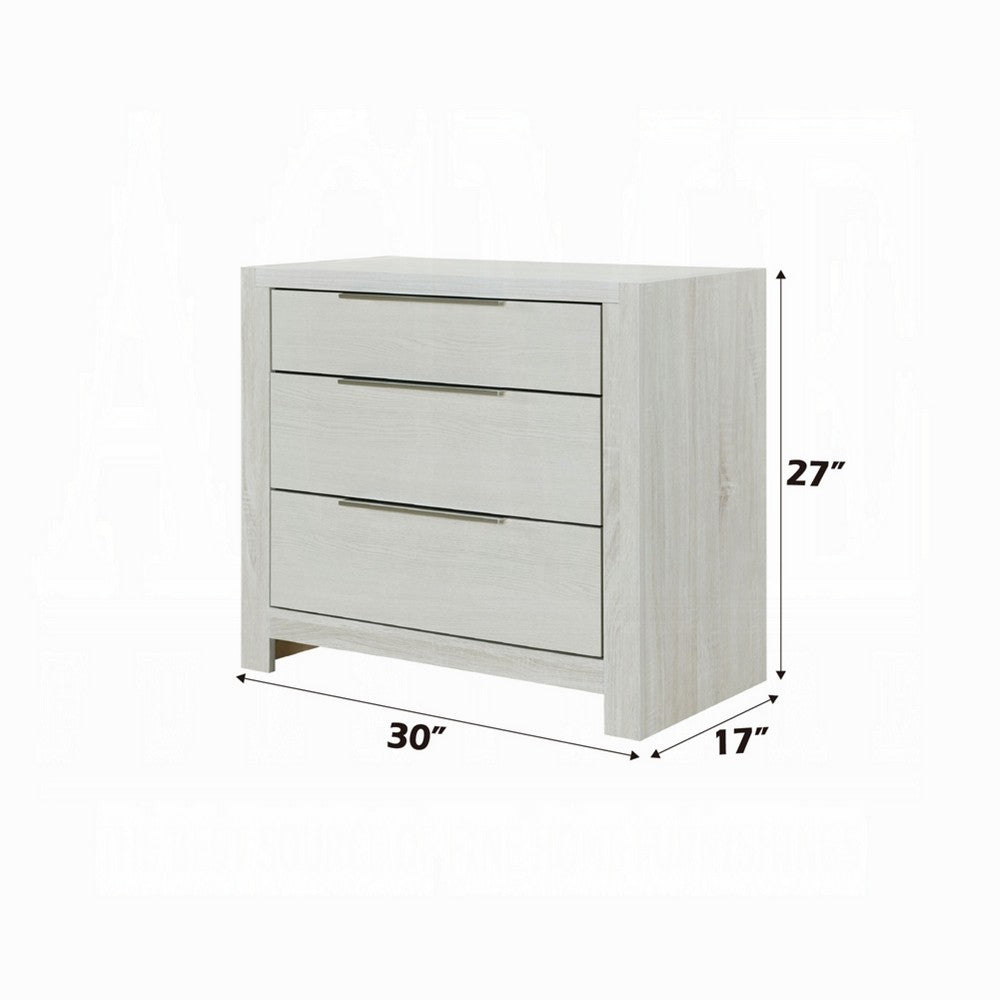 Geya Nightstand with 3 Drawers, Chrome Metal Handles, Light Gray - BM348560
