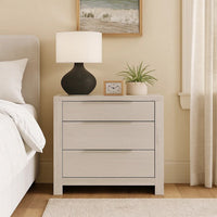 Geya Nightstand with 3 Drawers, Chrome Metal Handles, Light Gray - BM348560