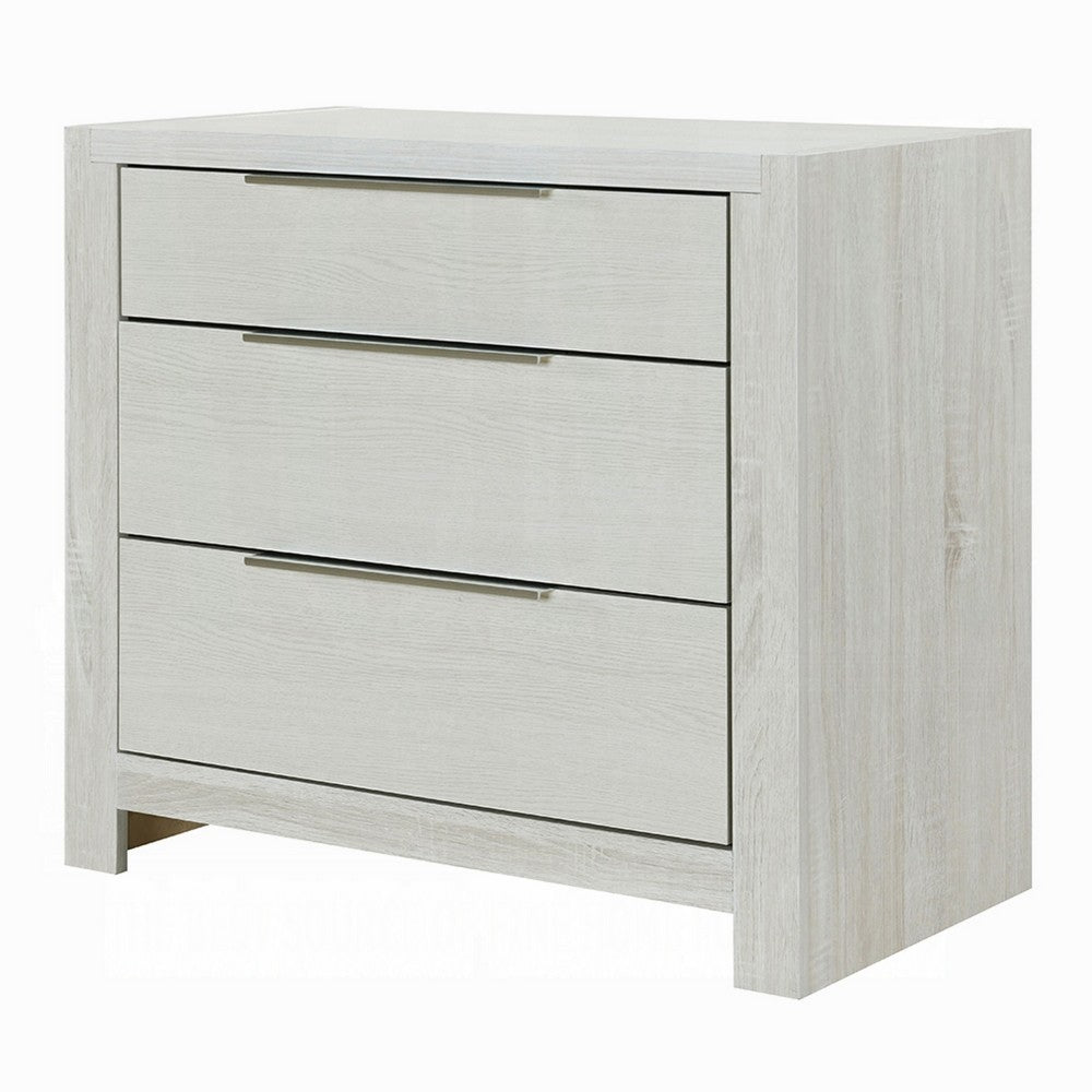 Geya Nightstand with 3 Drawers, Chrome Metal Handles, Light Gray - BM348560