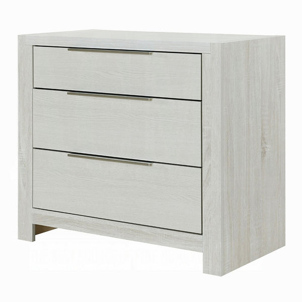 Geya Nightstand with 3 Drawers, Chrome Metal Handles, Light Gray - BM348560