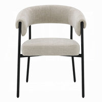Jexy Dining Armchair Set of 2, Barrel Back, Black Metal, Beige Seat - BM348563
