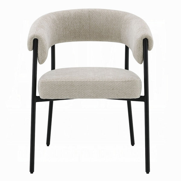 Jexy Dining Armchair Set of 2, Barrel Back, Black Metal, Beige Seat - BM348563