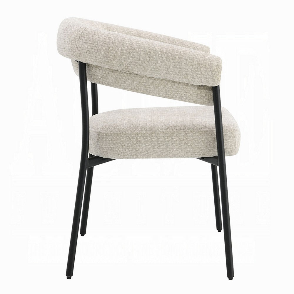 Jexy Dining Armchair Set of 2, Barrel Back, Black Metal, Beige Seat - BM348563