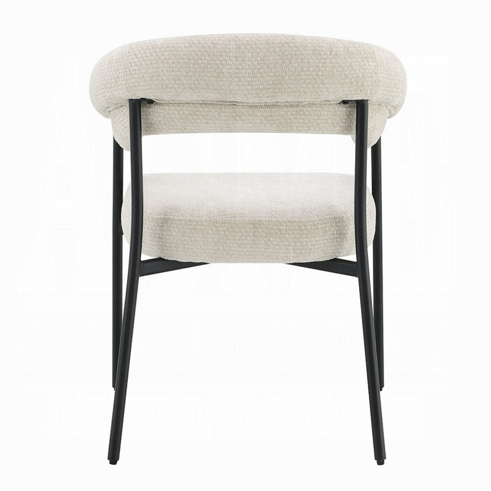Jexy Dining Armchair Set of 2, Barrel Back, Black Metal, Beige Seat - BM348563