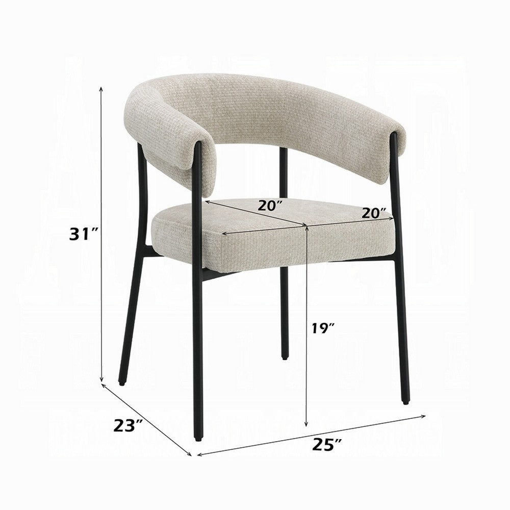 Jexy Dining Armchair Set of 2, Barrel Back, Black Metal, Beige Seat - BM348563