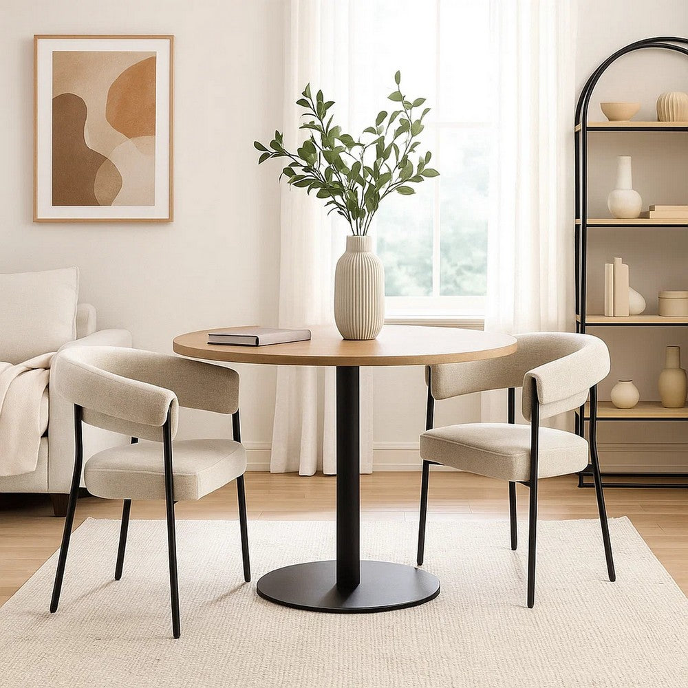 Jexy Dining Armchair Set of 2, Barrel Back, Black Metal, Beige Seat - BM348563