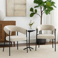Jexy Dining Armchair Set of 2, Barrel Back, Black Metal, Beige Seat - BM348563
