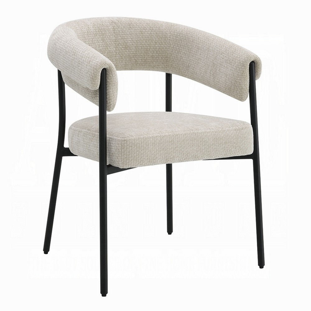 Jexy Dining Armchair Set of 2, Barrel Back, Black Metal, Beige Seat - BM348563