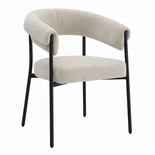 Jexy Dining Armchair Set of 2, Barrel Back, Black Metal, Beige Seat - BM348563